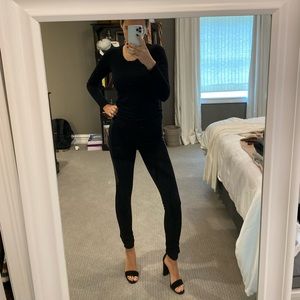 Club Monaco Black Leggings with Black Leather Side Detail